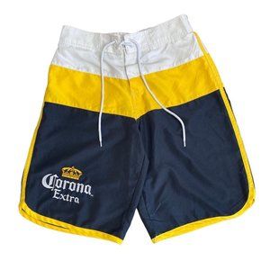 Corona Extra Board Shorts Mens Small Embroidered Logo Yellow Blue